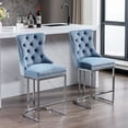 thumbnail image 2 of JINS&VICO 26" Modern Velvet Counter Height BarStools Set of 2, Wingback Bar Stools Chairs with Button Back Rivet Trim Chromed Metal Base for Dining room Kitchen Living Room, Light Blue, 2 of 9