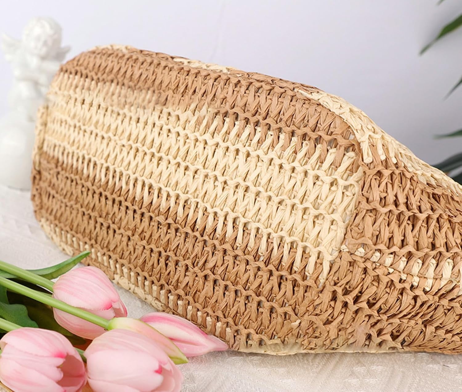 CoCoMangos Shoulder Bag Women Beach Tote Bag Ladies Straw Purses Handbags Summer Crochet Hand Woven Stripe