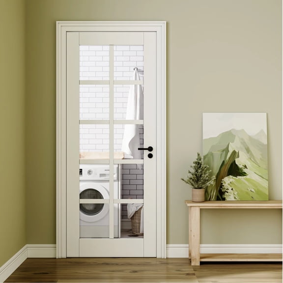 30" x 80" 10-Lite Clear Glass Solid Core Door Slab - Solid Manufactured Wood White Primed Standard Size Interior