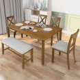 thumbnail image 5 of 6 Piece Dining Table Set, Wood Dining Room Table and 4 Chairs with Cushions 1 Bench with Cushion, Retro Style Kitchen Table Set for 6 Persons, Brown, 5 of 10