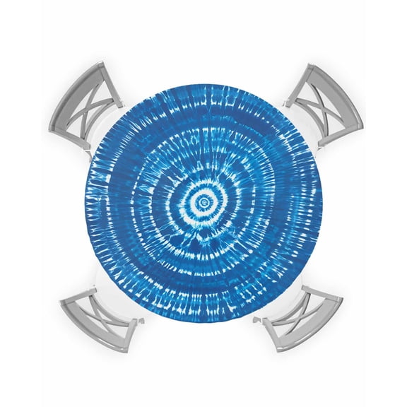 nqOlkjepod Blue Boho Geometric Round Tablecloth, Fitted Table Cover with Elastic for 36"-44" Round Tables, Ombre Abstract Tie Dye Aesthetic Table Cloth Outdoor Dinning Party Waterproof Tablecloths