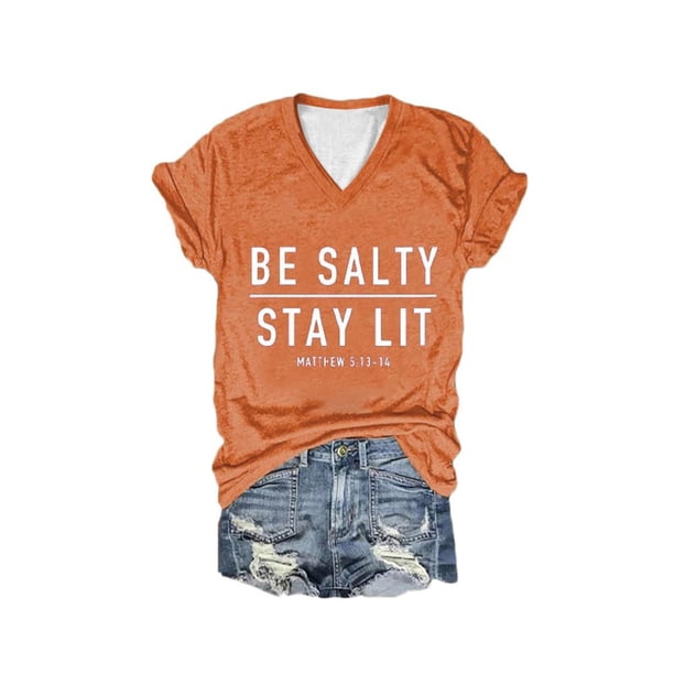 Camiseta informal de manga corta con estampado y cuello en V para mujer