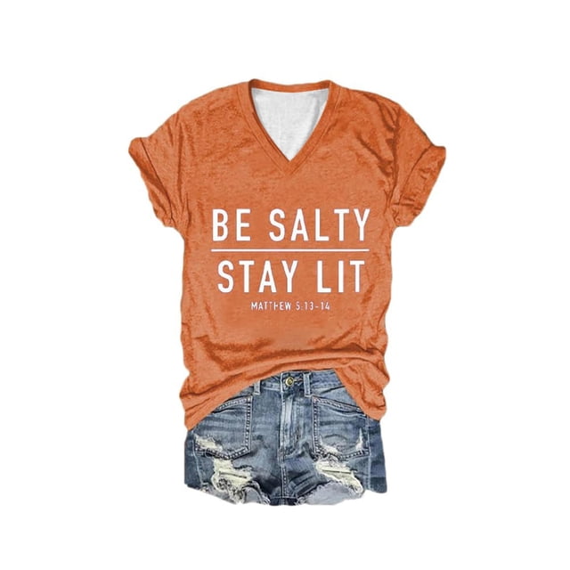 Camiseta informal de manga corta con estampado y cuello en V para mujer