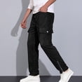 thumbnail image 2 of Dagugfen Mens Pants Fall Winter Flare Leg Elastic Waist Drawstring Side Zipper Casual Cargo Sports Pants Pockets, 2 of 8