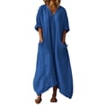 thumbnail image 2 of Miqool Womens Linen Maxi Dresses 3/4 Sleeve V Neck Loose Flowy Casual Long Kaftan Dress with Pockets, 2 of 7