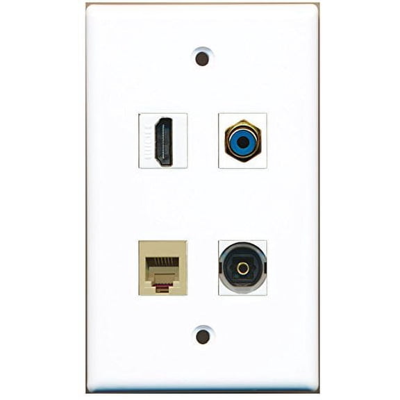 RiteAV - 1 Port HDMI 1 Port RCA Blue 1 Port Phone RJ11 RJ12 Beige 1 Port Toslink Wall Plate