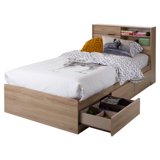 South Shore Fynn Headboard With Storage – Twin 39-Inch, Winter Oak Finish, 4 Compartments With Sliding Door