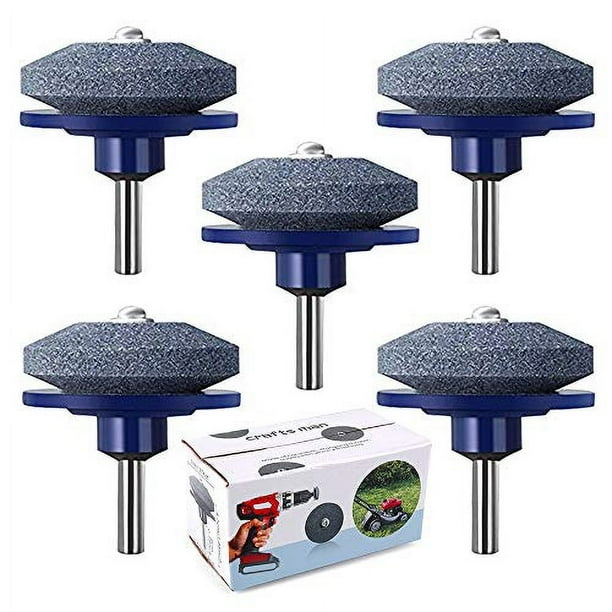 Crafts Man Juego de 5 Afiladores de Cuchillas de Cortacésped, Afilador de Cuchillas de Cortacésped para Taladro Eléctrico o Taladro de Mano (5 piezas, Azul)