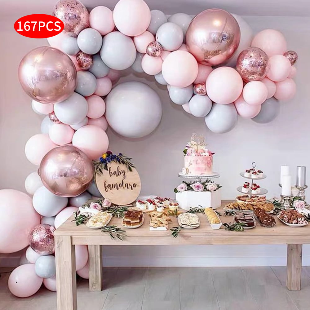 Pink Balloon Arch & Garland Kit 122PCS Macaron Pink Balloon Garland Kit Rose Gold 4D Balloon Metallic Red Silver Balloon Arch Kit for Birthday Baby Shower Wedding Party Decoration Balloons Garland