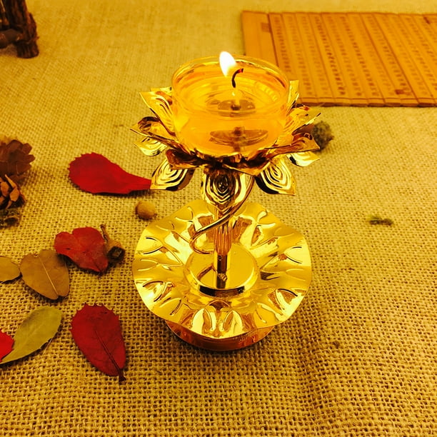 Bougeoir en Métal Lampe à Beurre Bougeoir Tibétain Lumière Bouddhiste Ornements Artisanat Bougie Chauffe-Plat pour Activités Bureau Festival, 8x8x11cm