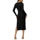 thumbnail image 3 of Vestido de suéter midi de punto ajustado con cuello en V y frente retorcido de manga larga para mujer, con abertura lateral, color negro, 3 of 7