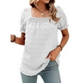 thumbnail image 5 of ZXSXSY Women Swiss Dot Elastic Square Neck Puff Short Sleeve Smocked Top, 5 of 7