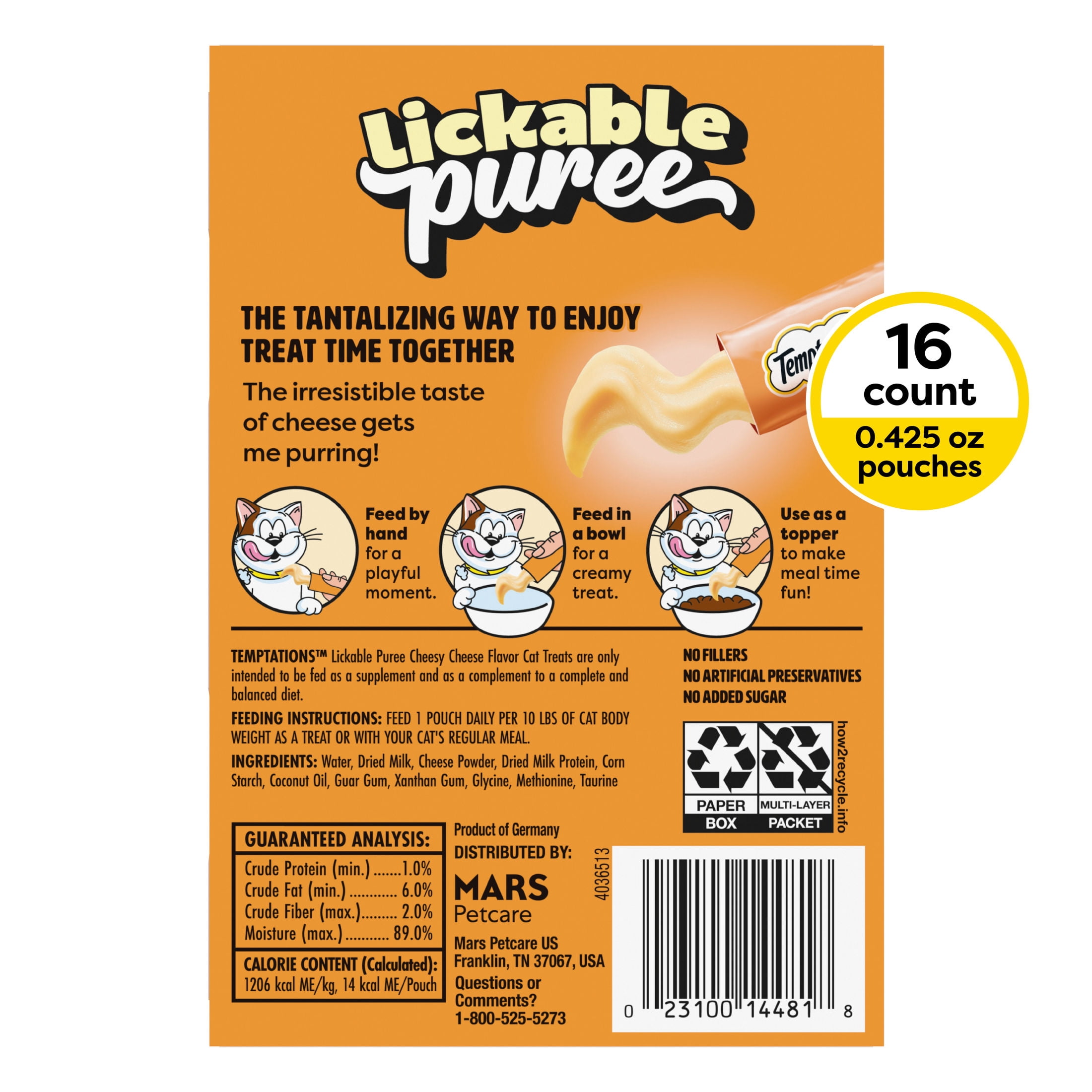 Temptations Creamy Puree With Cheese Lickable, Squeezable Cat Treats, 16-Pack Of 12G Pouches