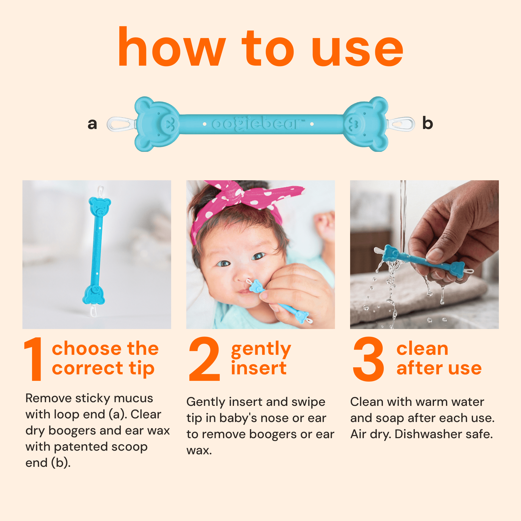 Oogiebear 2 Pack Booger and Ear Wax Picker with Case, Safe For Newborns, Blue