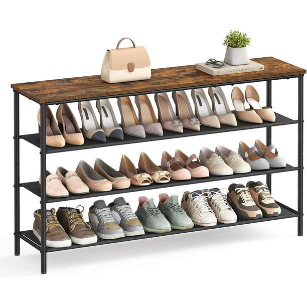 Organizador de Almacenamiento de Zapatos de 5 Niveles para Entrada y clóset, Capacidad para 20-24 Pares de Zapatos, 4 estantes de Tela, Marco de Acero, Industrial, café rústico y