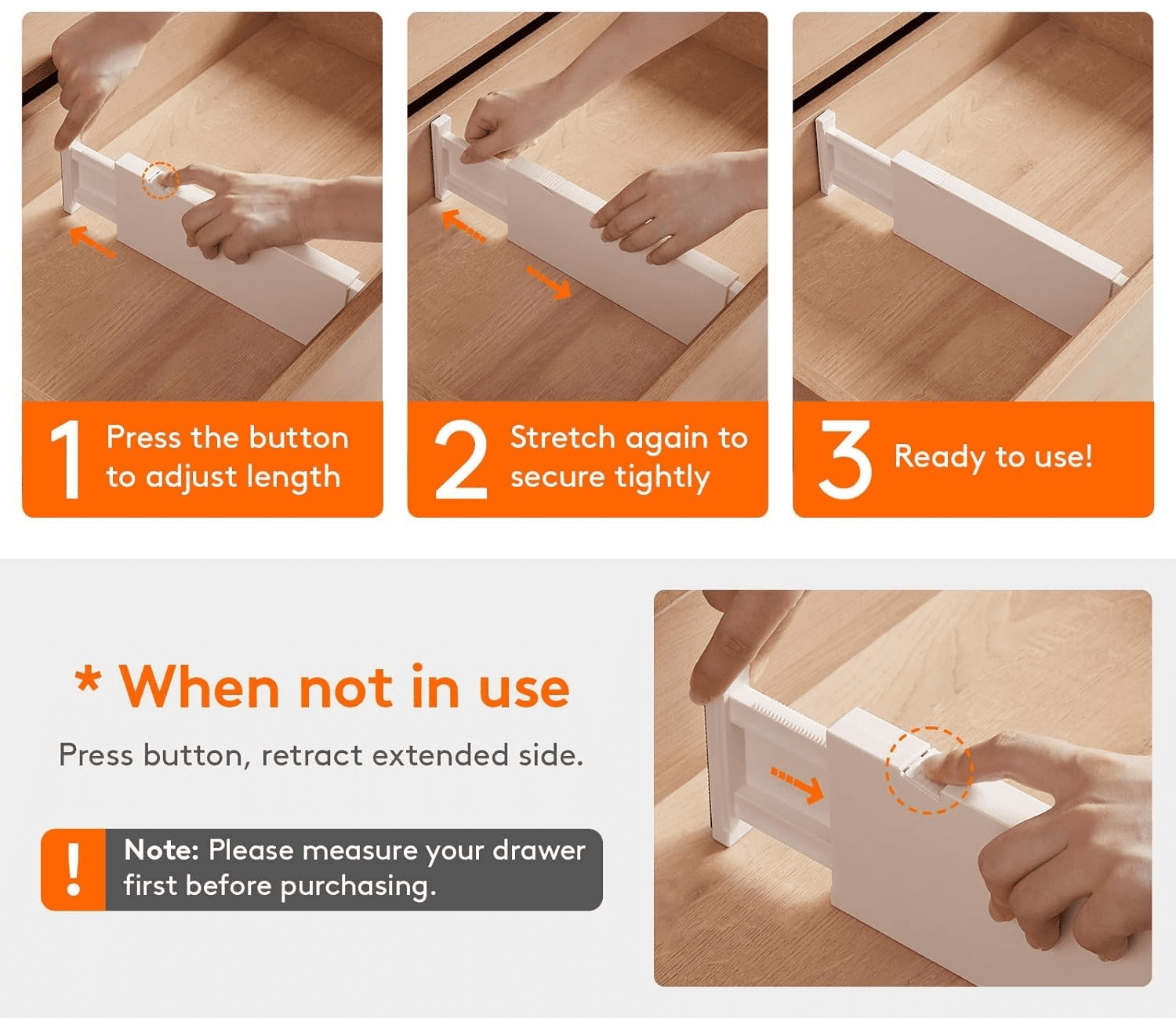 LLMRR 12 Pack Drawer Divider, 4" High, 11-17" Adjustable Drawer Dividers, Non-Slip Expandable Dresser Organizer for Baby Clothes, Bathroom, Bedroom, Kitchen and Office Storage, 12 Pack