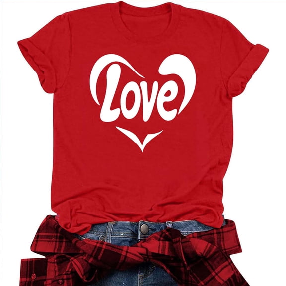 Mifsaly Valentine's Shirts for Women Bright Heart Print Shirt Loose Crewneck Short Sleeve Tops Pullover Girlfriend Gifts Blouse Funny Festival Party T-Shirt Spring Summer Fashion Teacher Outfits XL