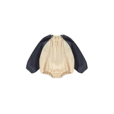 

Seyurigaoka Baby Girl Romper Tops Long Sleeve Round Neck Patch Color Bodysuits Casual Fall Spring Short Crotch Button Jumpsuit