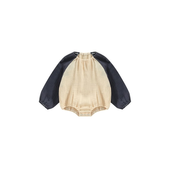 Seyurigaoka Baby Girl Romper Tops Long Sleeve Round Neck Patch Color Bodysuits Casual Fall Spring Short Crotch Button Jumpsuit