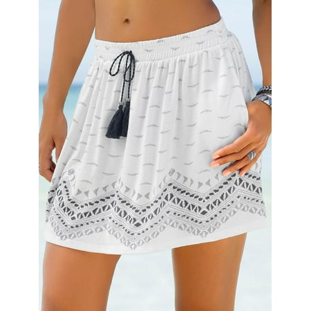 Topcobe Dresses for Women, White Summer A Line Pleated Circle Skater Skirt for Juniors, Women's Elastic Waist Casual Culottes Wide Leg Shorts with Drawstring Skirt for Lady,