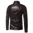thumbnail image 3 of XFYSSS Fashion Men's Solid Color Shoulder Patch Pocket Long Sleeved Zipper Hoodless Casual Leather Jacket Long Sleeve Hoodless Leather Casual Outwear & Jackets, 3 of 6