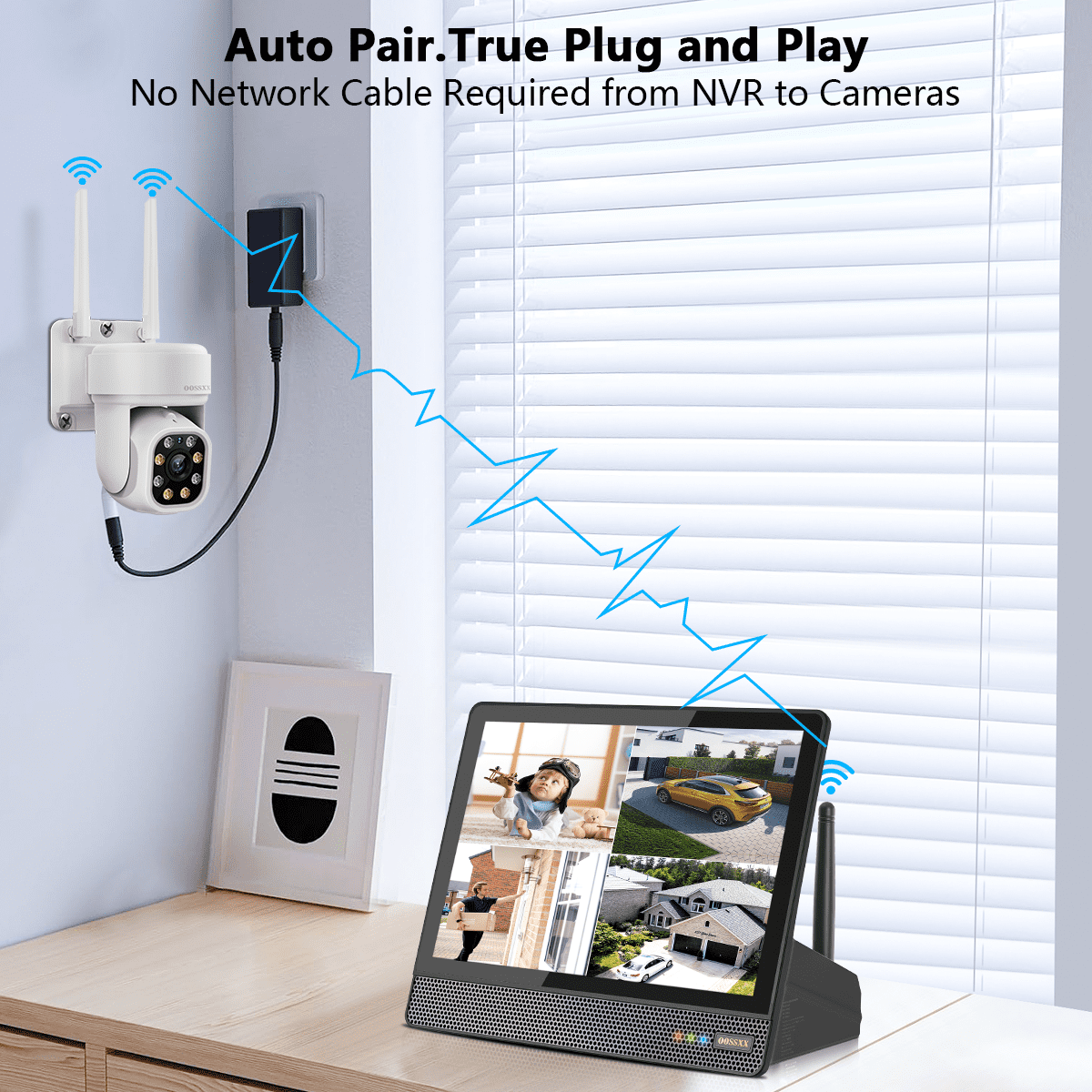 OOSSXX 5MP Outdoor Wireless PTZ Security Camera System, 10-Channel Security All-in-One Monitor, WIFI Cameras System