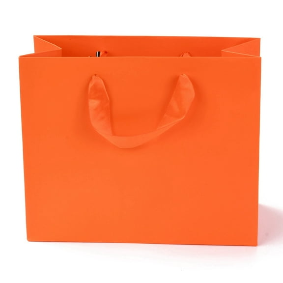 10pc Rectangle Paper Bags with Handles for Gift Bags and Shopping Bags Orange Red 18x22x0.6cm