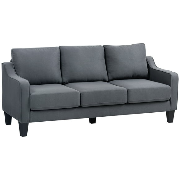 HOMCOM 3 Seater Sofa, Linen Fabric Couch with Pocket Spring, Charcoal Grey