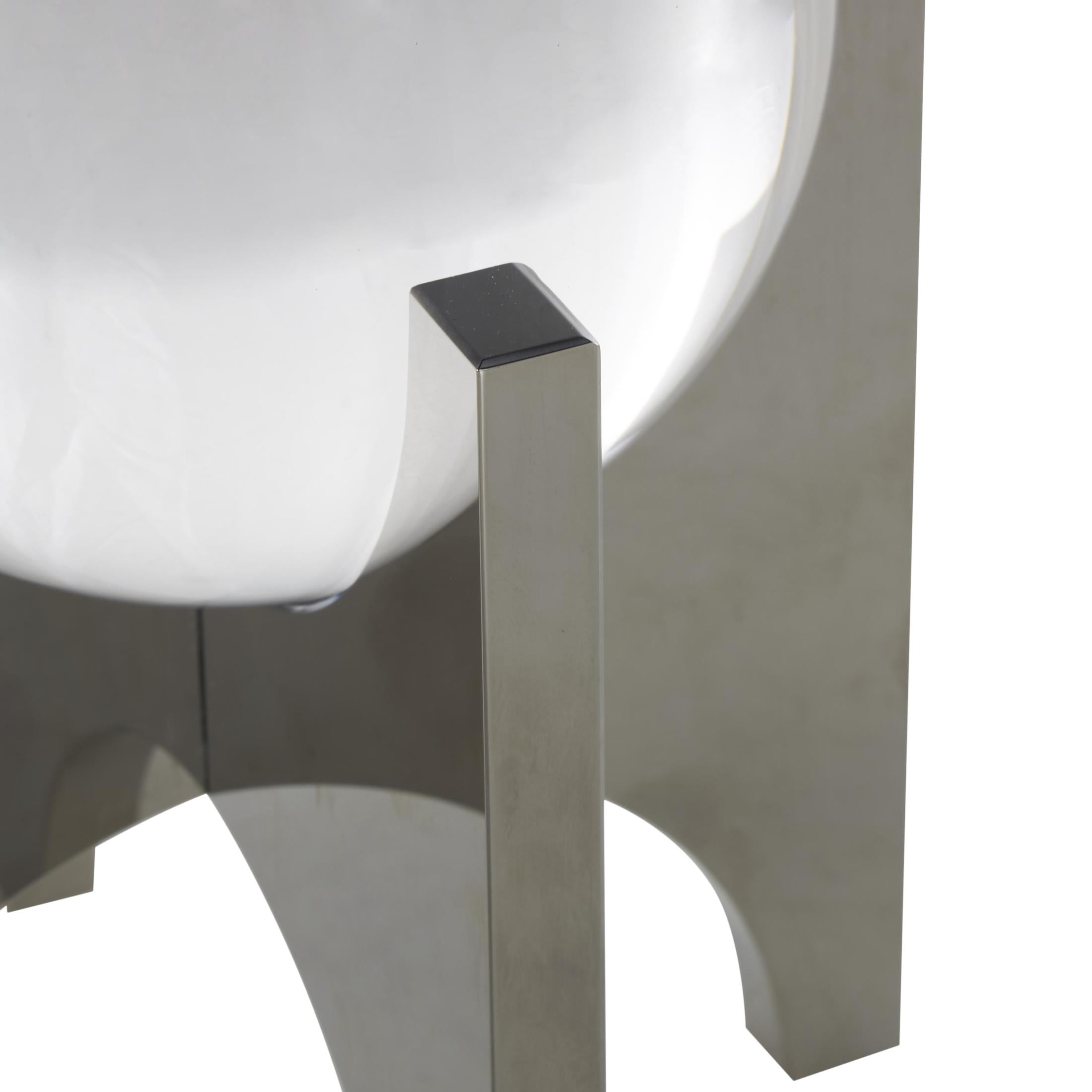 5" x 8" Silver Glass Orb Geometric Sculpture with Clear Orb and X-Shaped Holder, by DecMode