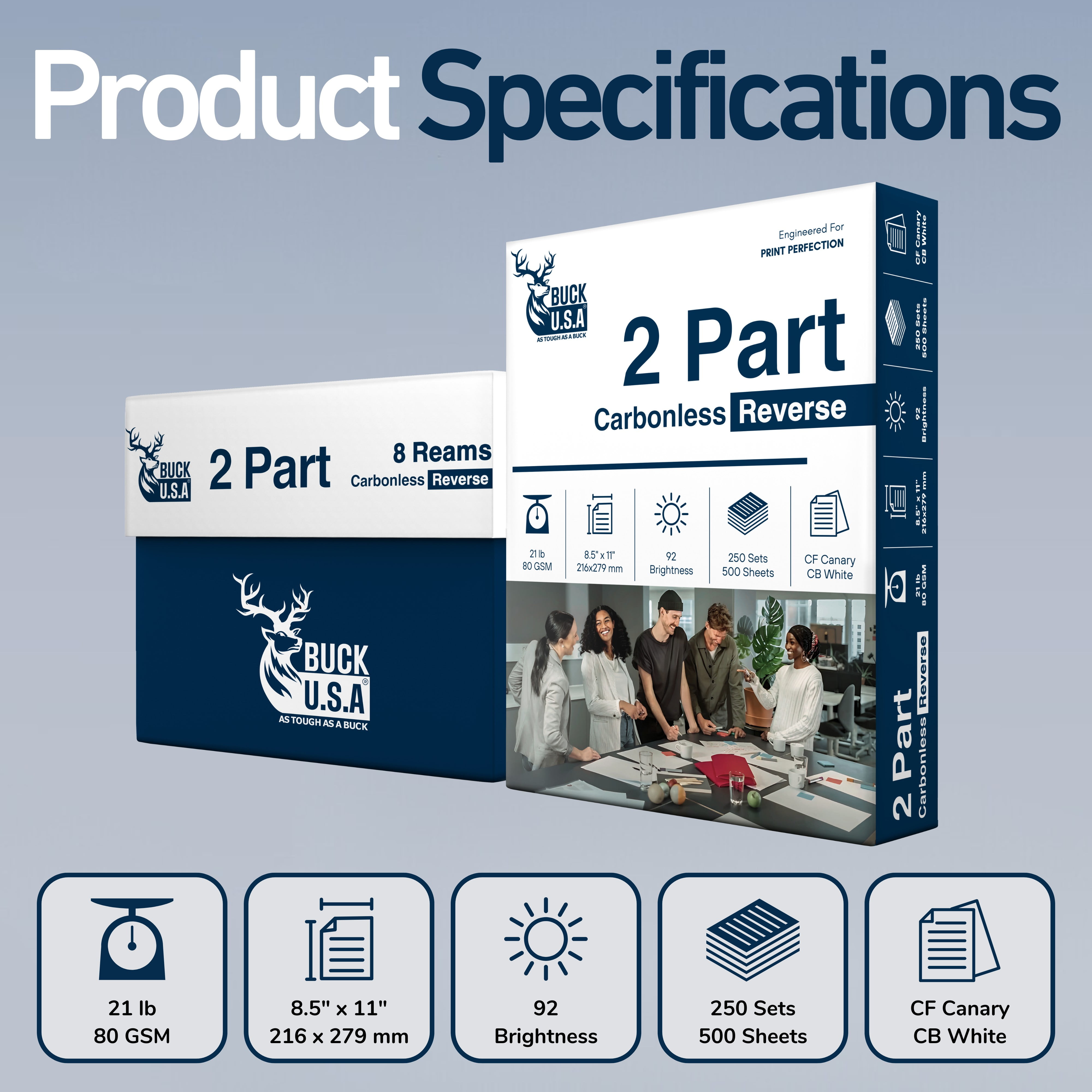 2 Part Reverse NCR Carbonless Paper (5887), 8 Reams, 8.5" x 11" Collated Paper, 2000 Sets, 4000 Sheets, 92 Bright, CF Canary/CB White - Ideal for Laser/Digital Printer & Perfect for Quality Duplicate