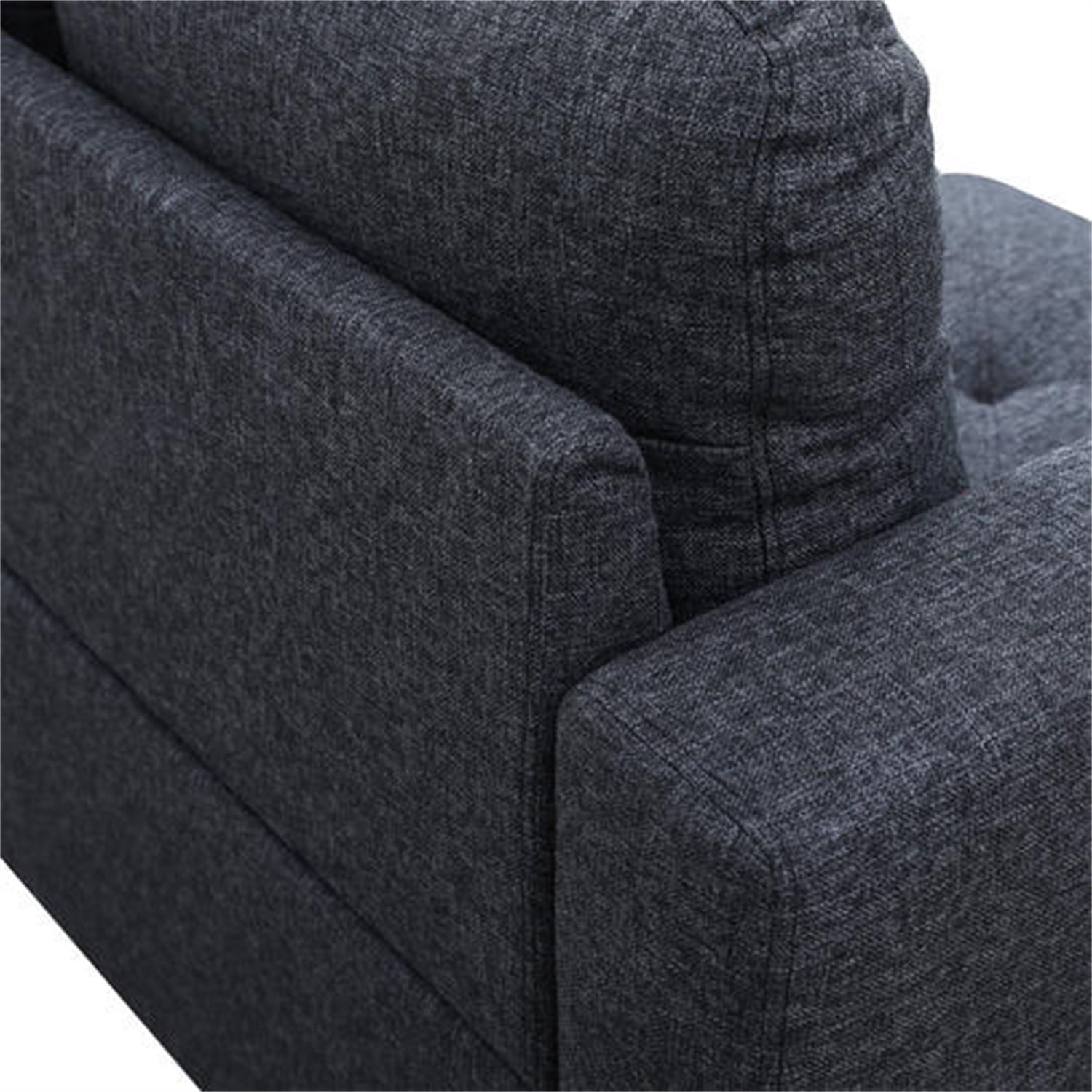 Hommoo Flannel Living Room Furniture Sets, 4-Seat L-Shape Sectional Couch Sofa, Black Grey(No Ottoman)