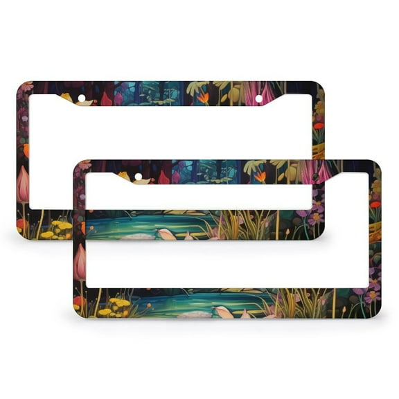 License Plate Frame Colorful Forest Floral License Plate Cover Frame 2 PCS Colorful Bright Spring Natural Aluminum Metal License Plate Cover for Us Standard Vehicles