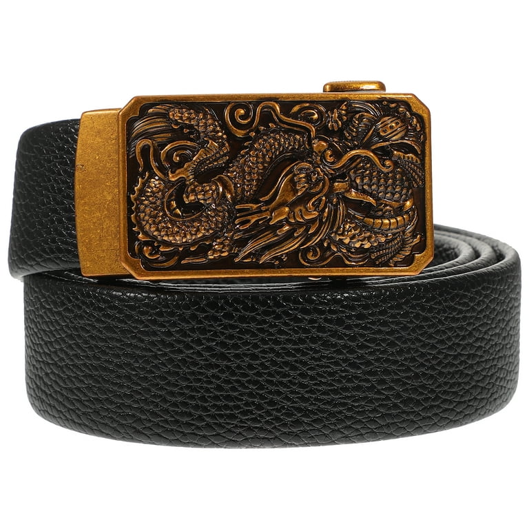 Black Genuine Leather Mens Belts Luxury Gold Automatic Buckles