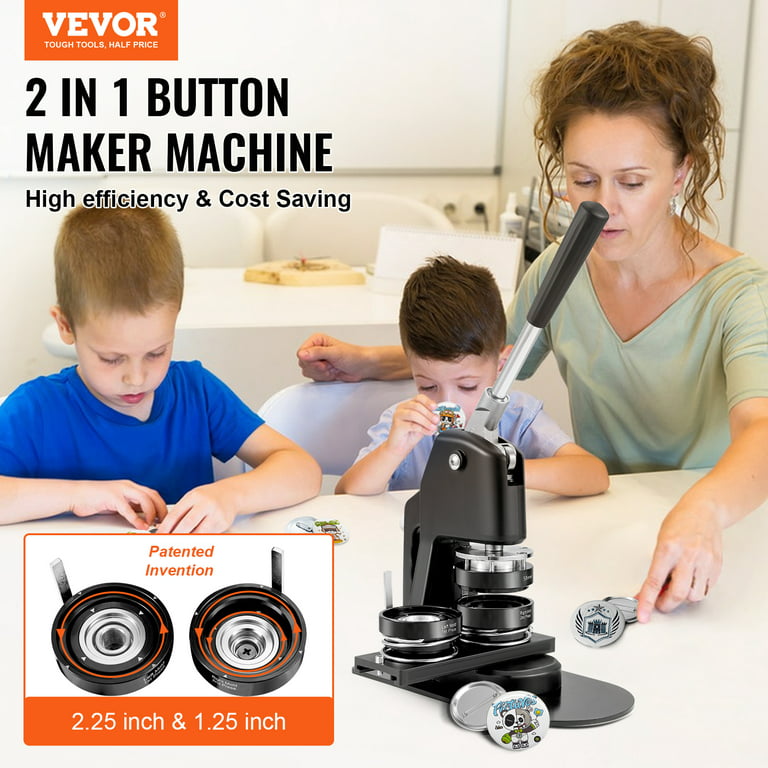 VEVOR Button Maker, 1.25 inch/32mm Pin Maker with 500pcs Button Parts, Ergonomic Arc Handle Punch Press Kit, Button Maker Machine with Panda Magic