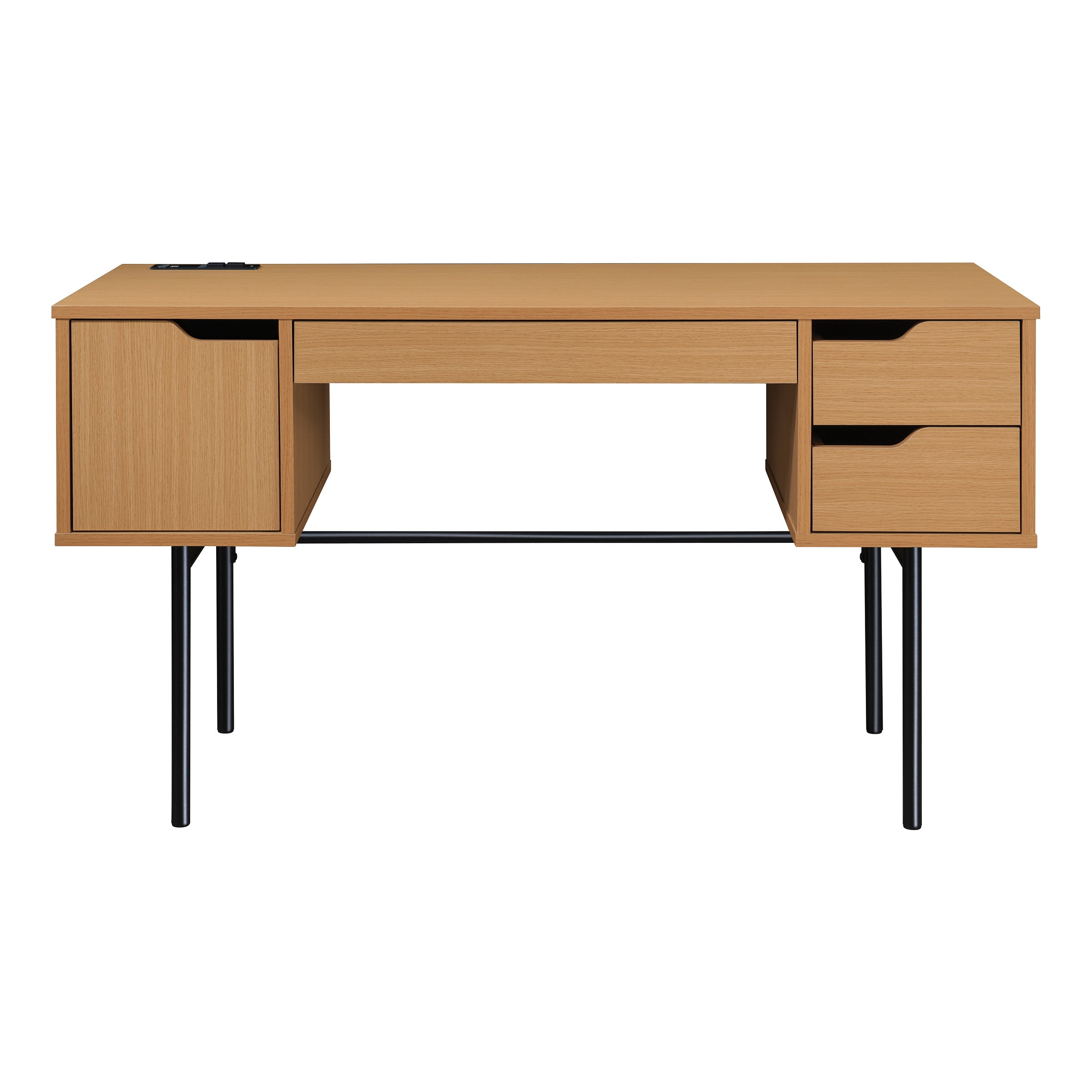 Denmark Engineered Wood Executive Desk with Power in Natural Finish
