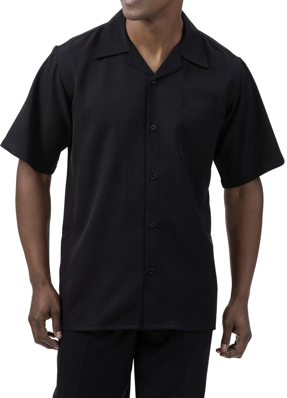Montique Black Walking Suit Solid Color Short Sleeve Shirt Men's