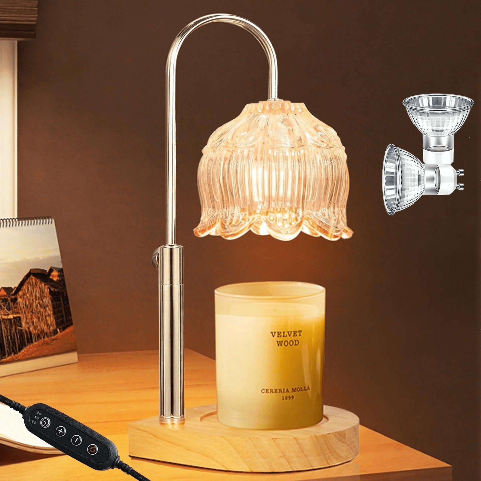 Funistree Chauffe-bougie à intensité variable avec minuterie, cadeau d'anniversaire pour femme, maman, sœur, bougie chauffe-bougie vintage pour bougie en pot