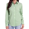 thumbnail image 2 of Basic Long Sleeve Button Down Shirts for Women Wrinkle Free Formal Work Blouse Green, 2 of 7