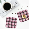 thumbnail image 4 of Pofeuu Heart Plaid Print Coasters for Drinks, 4Pack PU Leather Coasters, Bar Drink Coasters for Tabletop Protection, Furniture from Damage-Square, 4 of 6