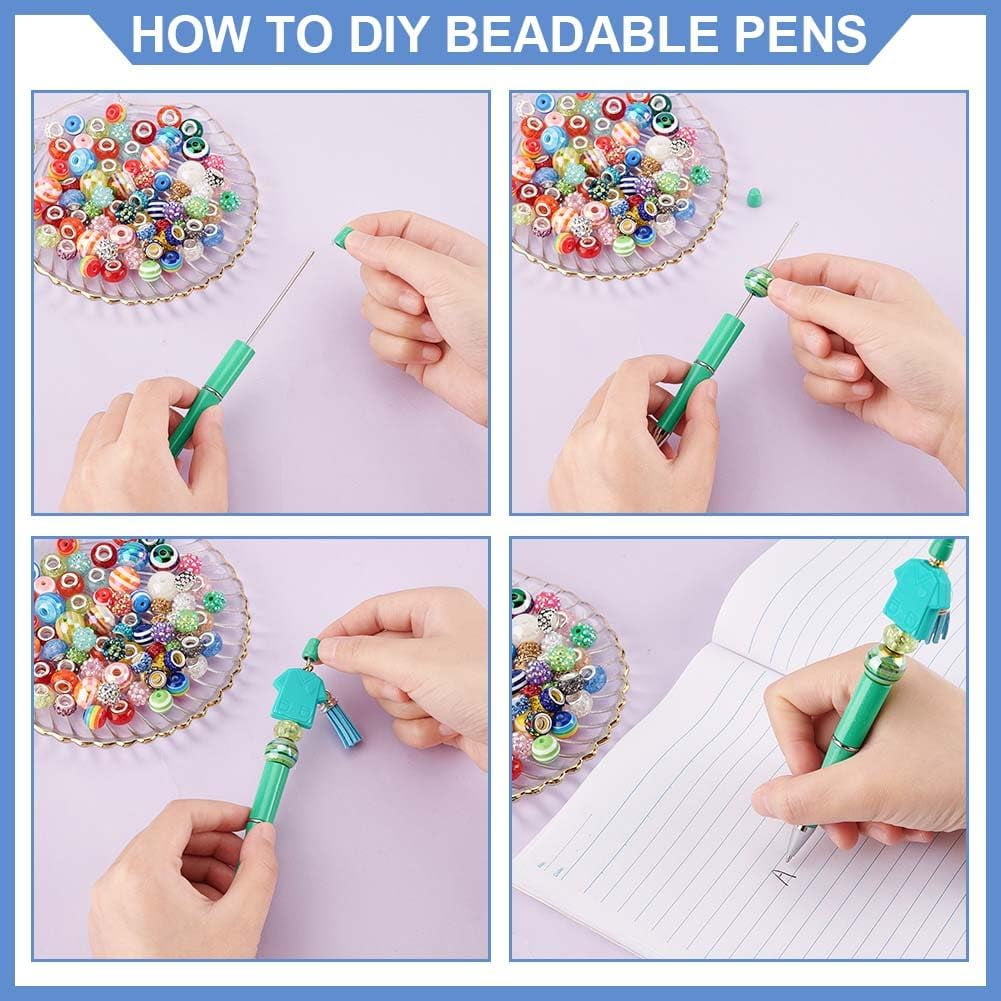 12 Sets Beadable Pens Set Shirt Series Bead Pens Nurse Shirt Theme Plastic Beads Pen DIY Making Kit Include Beads Tassel Pendants Jewelry Findings for DIY Crafts Office Supplies - 6 Colors colorful