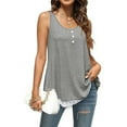 thumbnail image 7 of Scyoekwg Women Camisole Tank Top Crew Neck Lace Patchwork Button Tunic Tank Tops Sleeveless Tops Loose Ladies Tops Solid Color Comfy Sling Shirts Summer Casual Blouses (Gray,XXL), 7 of 7