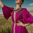 thumbnail image 6 of FYMNSI Womens Ethnic Bead Abaya Evening Dress Long Sleeve V-neck Eid Dress Moroccan Kaftan Muslim Maxi Dress M Rose, 6 of 9