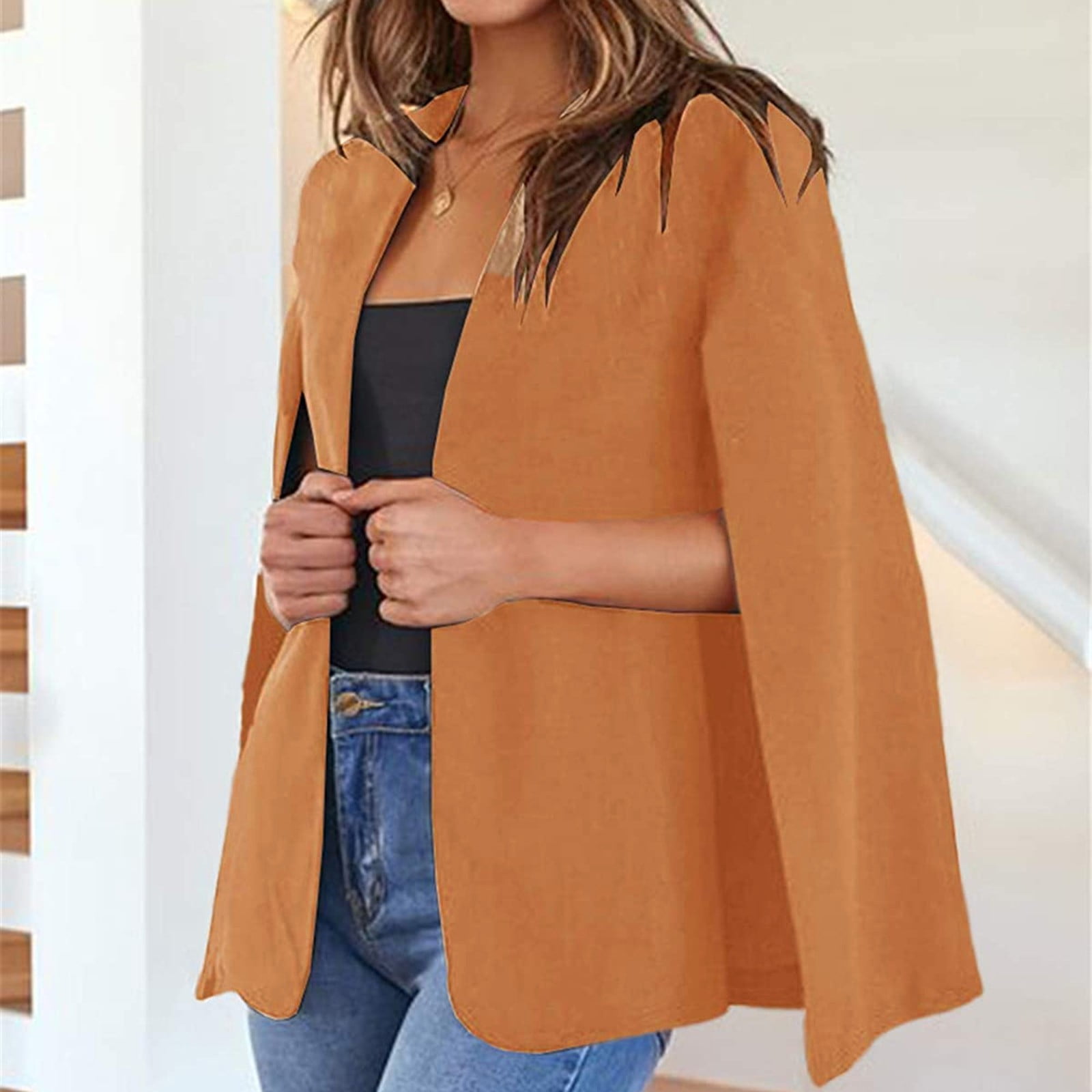 Sunhillsgrace Jackets For Women Collared Long Sleeve Loose Cloak Coat Cardigan Jacket Trench Outwear - Walmart.com