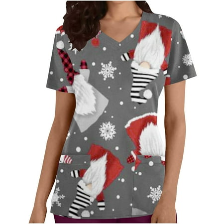 

Christmas Shirts for Women Cute Xmas Snowflake Print Basic Loose Short Sleeve Sweatshirt Fashion Going Out Pullover Scrub Tops