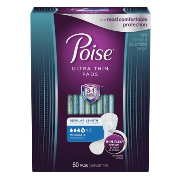 Poise Ultra Thin Pads, Moderate Absorbency, One Size Fits Most, 180