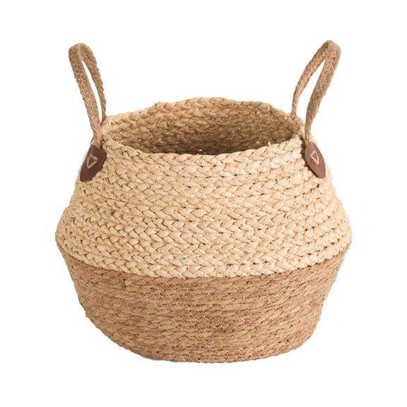 Handwoven Decorative Basket, Natural Fiber Planter for Artificial Tree Indoor, Woven Pot for Olive Tree, Multi-purpose Storage Basket for Home Garden Scene(8" D x 12" H, Brown)