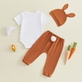 thumbnail image 6 of Conairie Newborn Baby Girls Boys Easter Outfits My 1st Easter Romper Bodysuit Stripe Bunny Pants Hat 3PCS Clothes Set White 9 M-12 M, 6 of 8