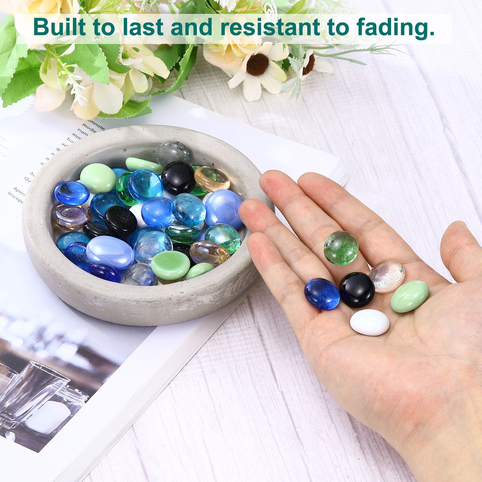 Uxcell Ceramics Beads, Flat Ceramics Clear Iridescent 1.1lbs (0.67-0.75 Inch) Ceramics Marbles Pebbles for Vase Fillers
