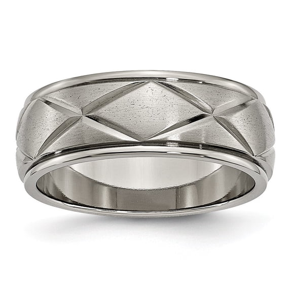 Titanium X-design 8mm Satin Band Ring - Size 7