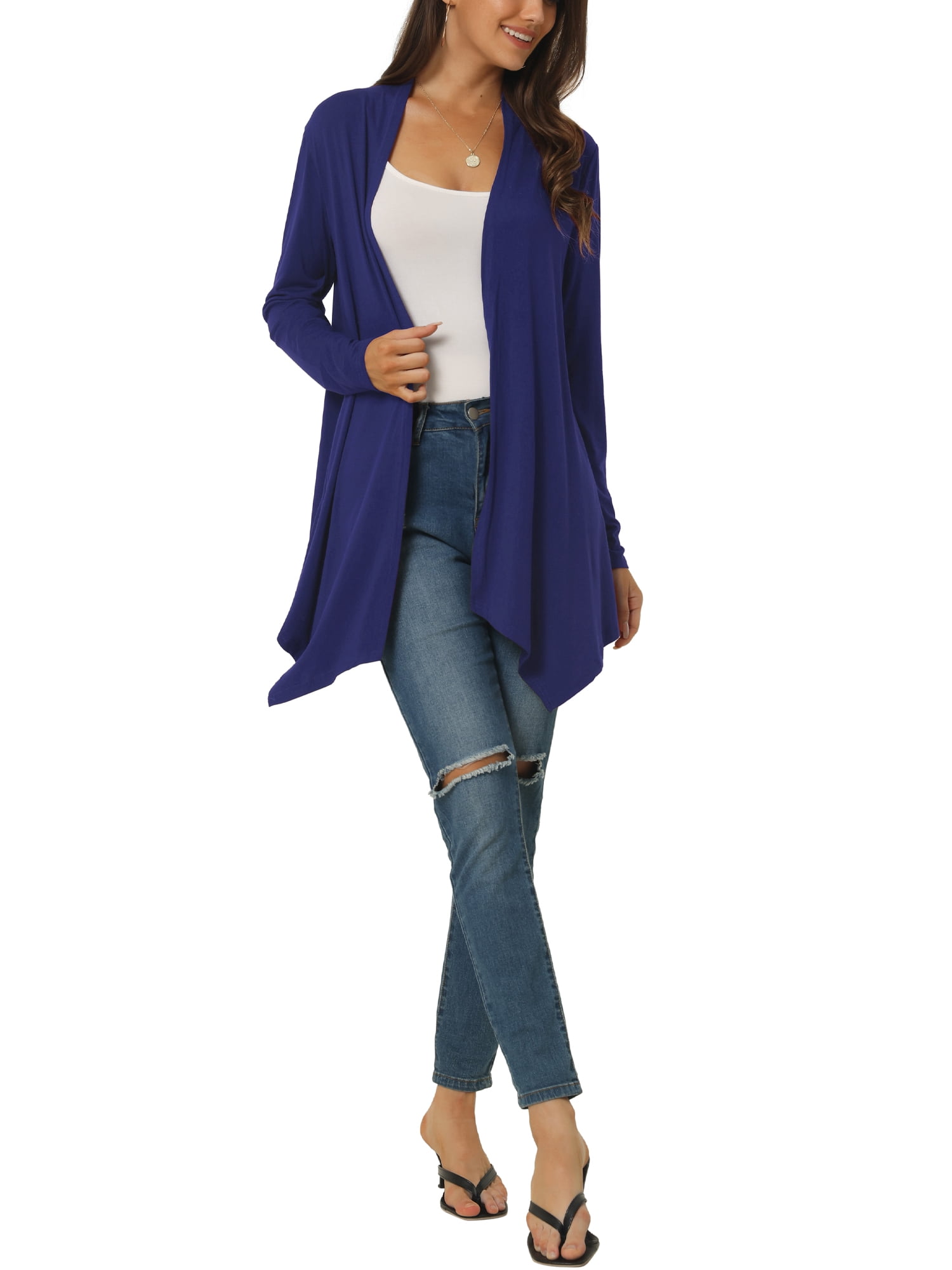 Unique Bargains Women's Spring Fall Draped Open Front Lightweight Cardigan Shrugs Boleros S Royal Blue